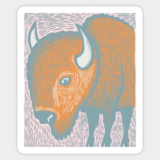 Majestic American Bison - Great Plains Linocut Sticker